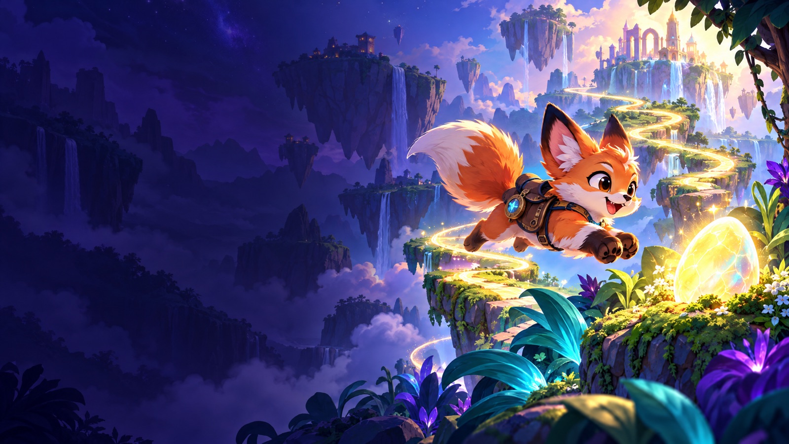 Original colorful pet-explorer illustration, not an in-game character